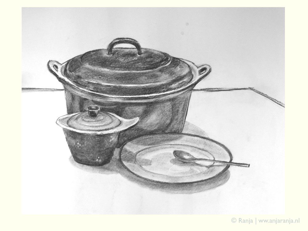 Houtskool tekening pan